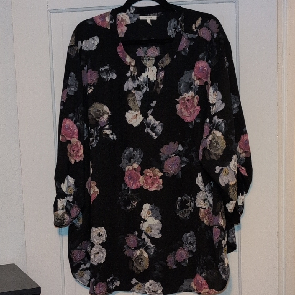 Floral Print Black Blouse
